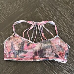 Lululemon Bra, pink, black, size 6, strappy back, lined, workout, running